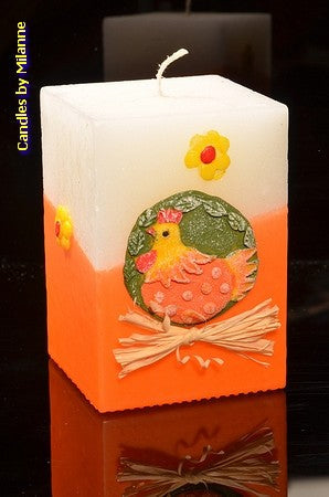 Chicken, candle, square, LxWxH: 7x7x10 cm
