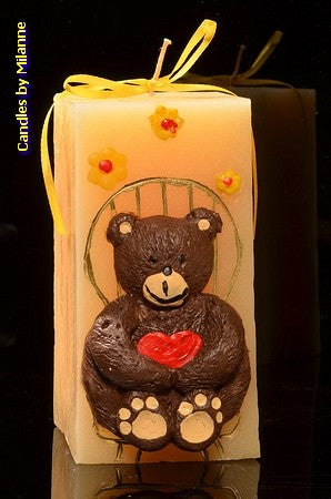 Bear, candle, CREAM, square, LxWxH: 7.5x7.5x15 cm