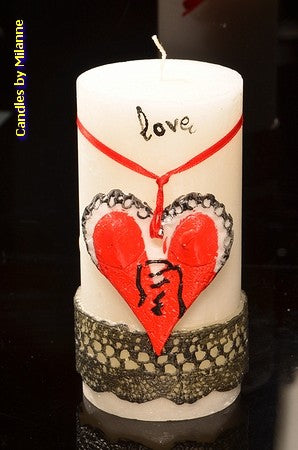 Love candle, round, 7.5 cm, height: 15 cm