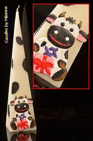 Cow pyramid candle, WHITE, H: 30 cm