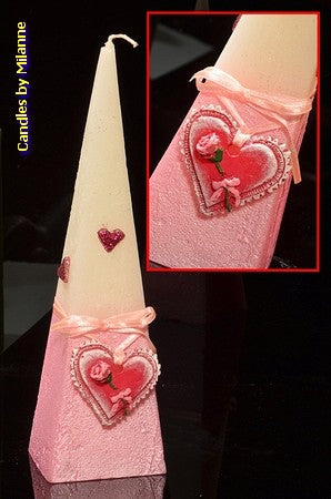 Hearts Pyramid candle, PINK/WHITE, H: 24 cm