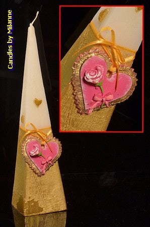Hearts Pyramid Candle, GOLD/WHITE, H: 24 cm
