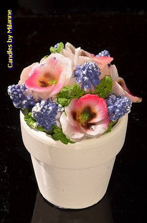 Setje van 4 Bloemen kaarsen in Stenen Potjes