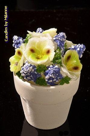 Setje van 4 Bloemen kaarsen in Stenen Potjes