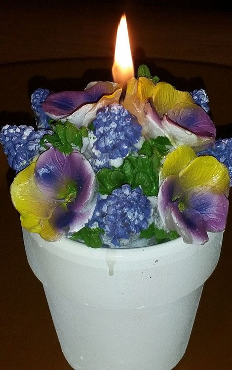 Setje van 4 Bloemen kaarsen in Stenen Potjes