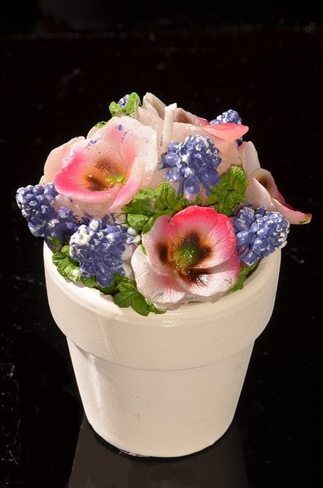 Setje van 4 Bloemen kaarsen in Stenen Potjes