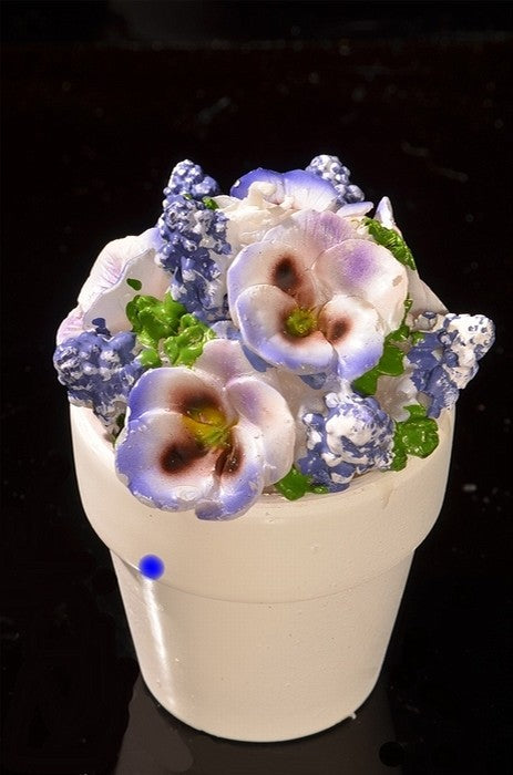 Setje van 4 Bloemen kaarsen in Stenen Potjes