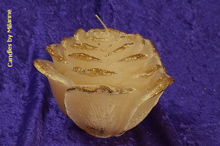 Rooskaars XXL CREME met GOUD, breedte 13 cm -  Kaars