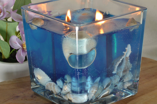 Nieuw voor 2025: XXL Schelpen Gelkaars "Blue Sea" met 2 houten Piten 15x15x15 cm - BEKIJK VIDEO