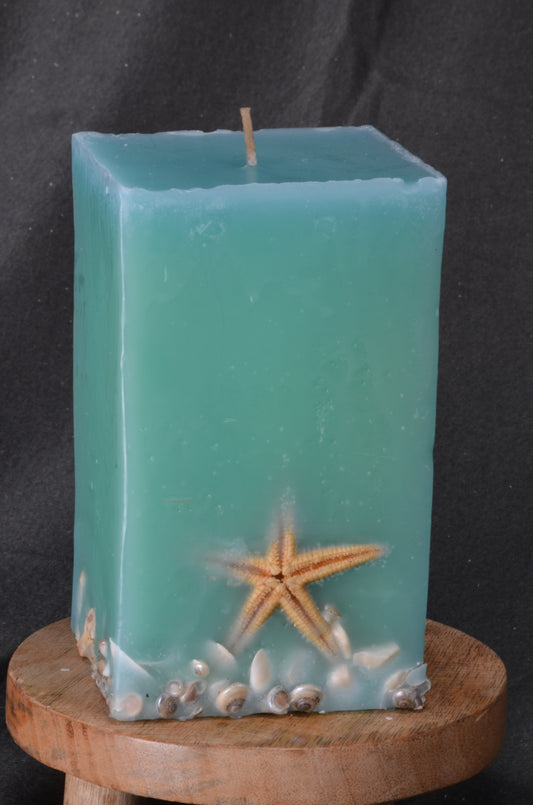 Zeekaars, rechthoek in zacht blauw - Candles by Milanne  -  Designkaars