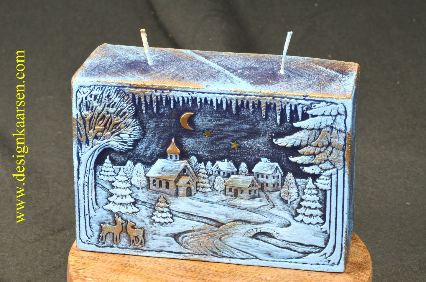 Rechthoekige 2 pits KERSTKAARS met Winterlandschap (Hansdwerk!)