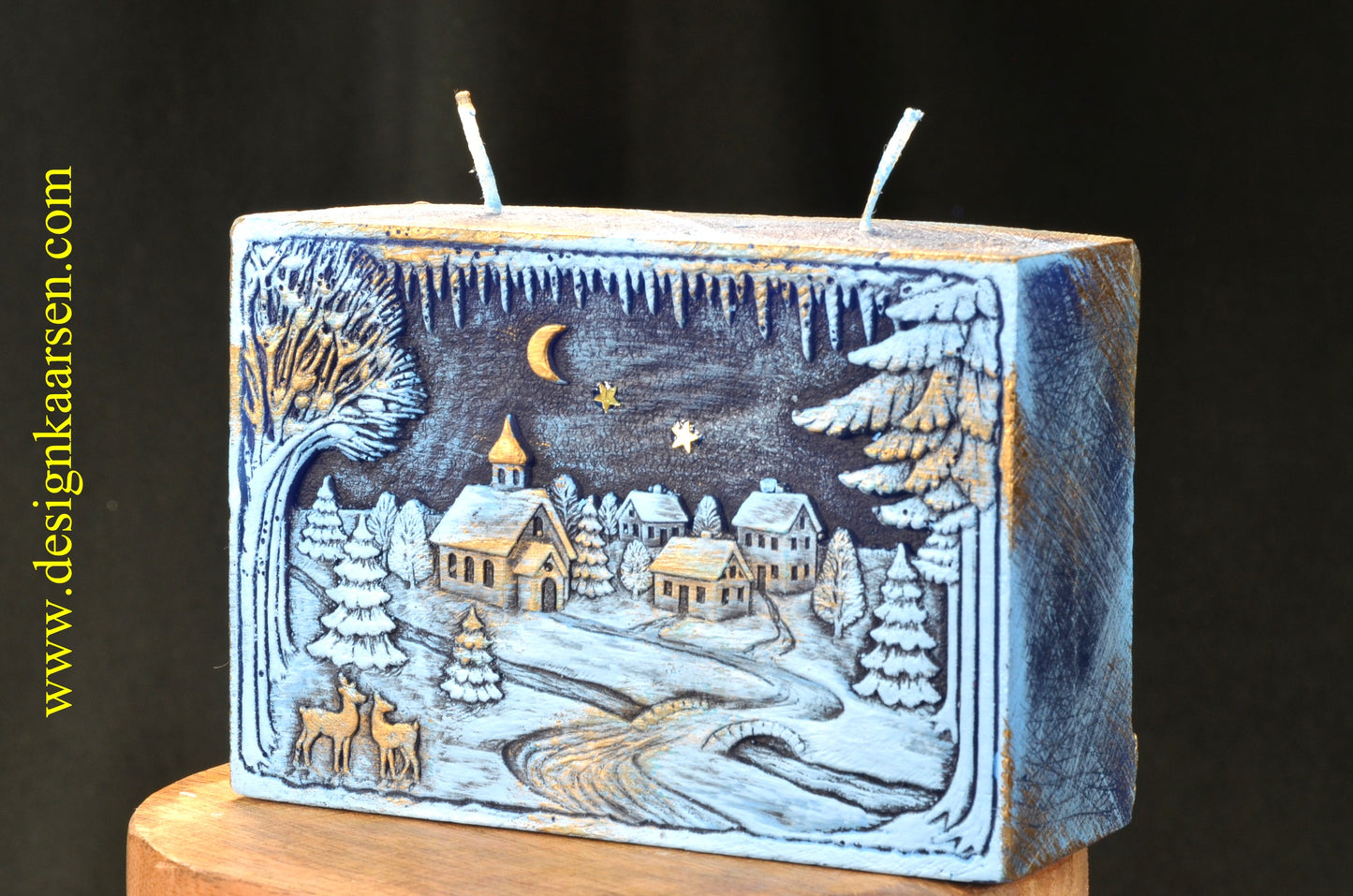Rechthoekige 2 pits KERSTKAARS met Winterlandschap (Hansdwerk!)