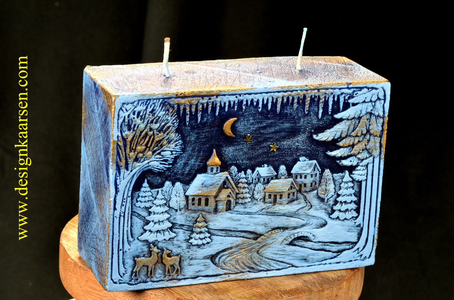 Rechthoekige 2 pits KERSTKAARS met Winterlandschap (Hansdwerk!)
