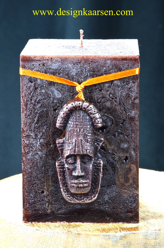 XXL Maskenkerze mit Afrika-Applikation 8x20 cm