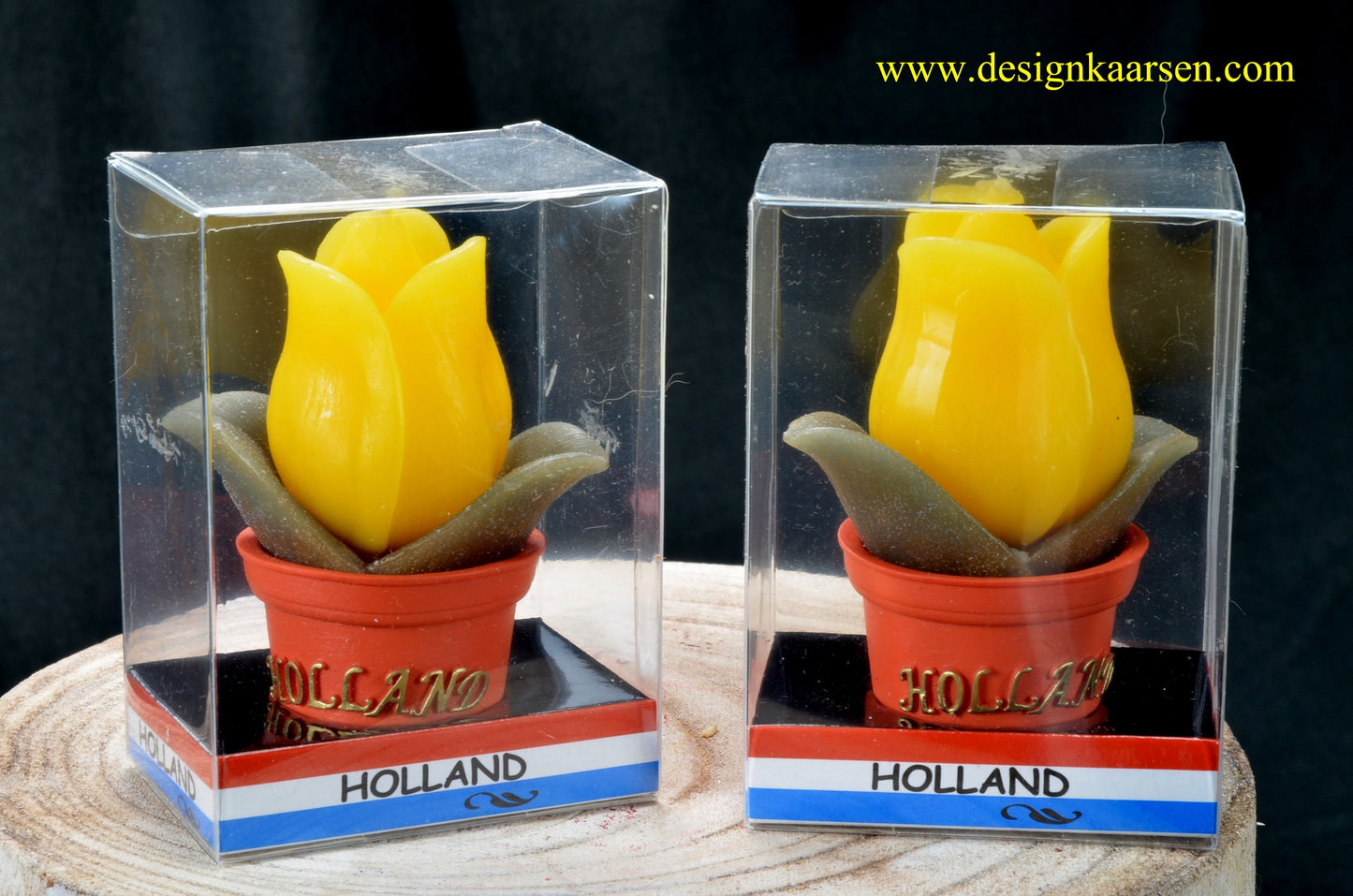 Set of 3 yellow TULIP candles in a beautiful gift box, height: 10 cm