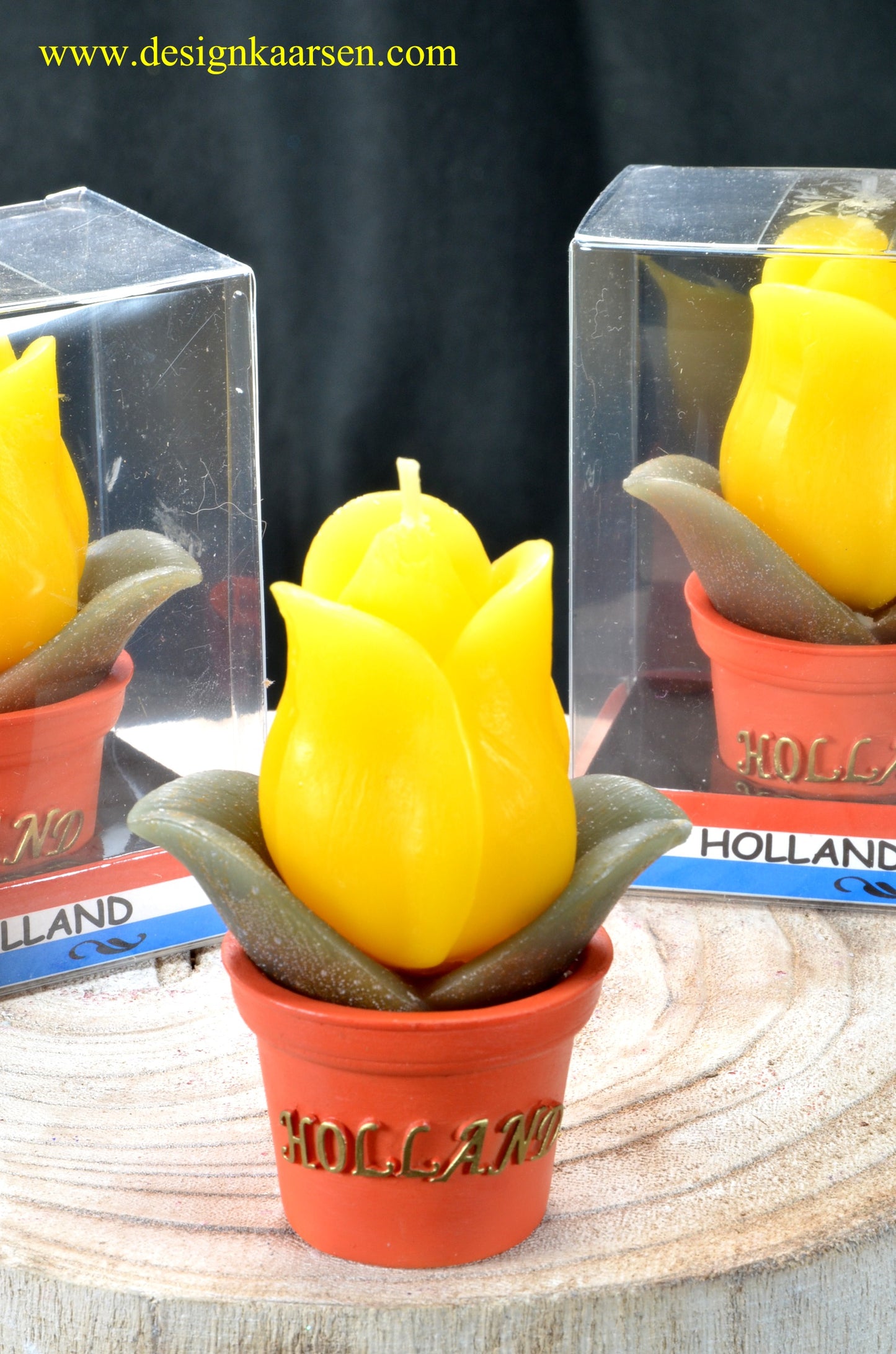 Set of 3 yellow TULIP candles in a beautiful gift box, height: 10 cm
